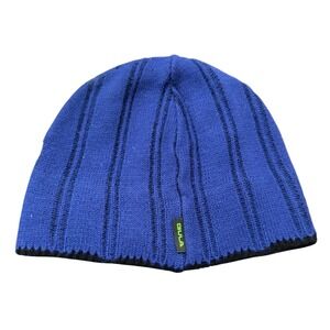 BULA Knit Beanie Hat Blue Black Stripe Ribbed Winter Warm